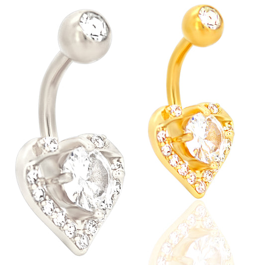 Stainless Steel Heart Banana Belly Navel Ring with Round Prong Zircon, Body Piercing Jewelry, Fashion Statement