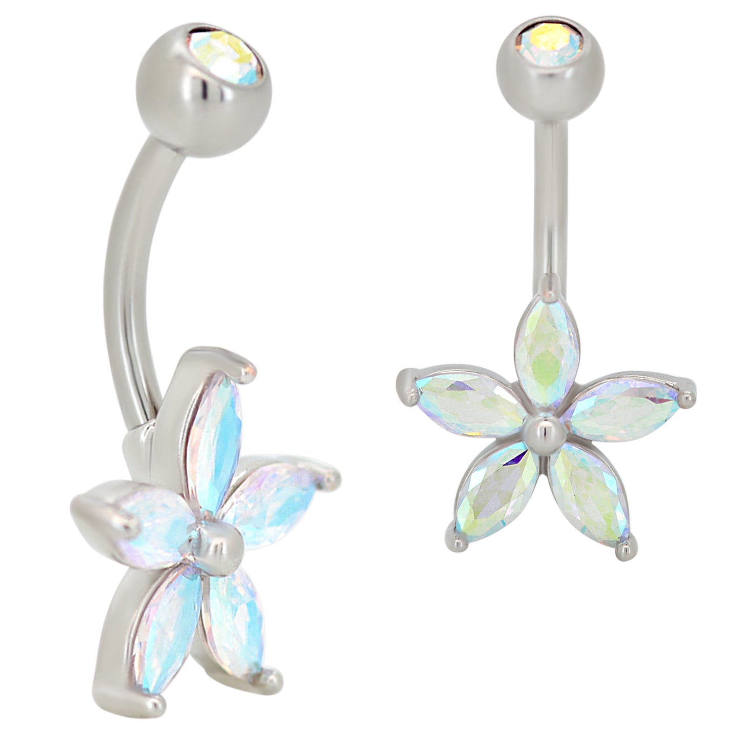 Stainless Steel Star Flower Zircon Navel Belly Ring, Unique Banana Design, Body Piercing Jewelry