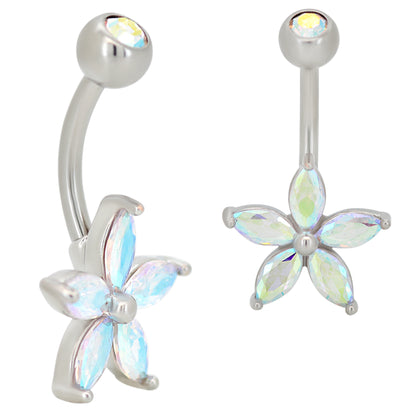 Stainless Steel Star Flower Zircon Navel Belly Ring, Unique Banana Design, Body Piercing Jewelry