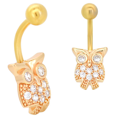 Owl Design Stainless Steel Navel Ring, 316L Steel Belly Button Ring with Owl Design, Eye-catching Belly Jewelry