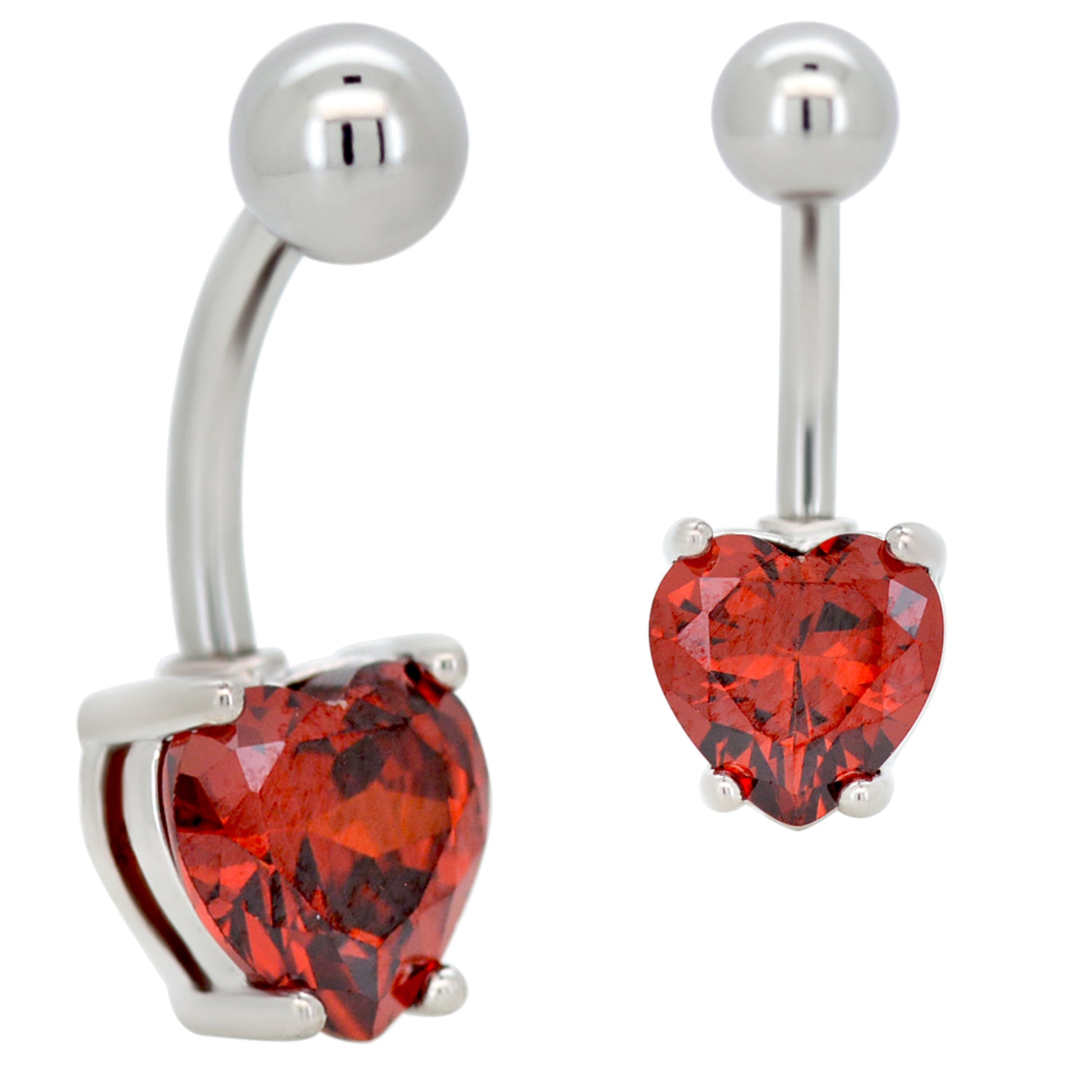 Heart Shaped CZ Banana Belly Bar, 316L Stainless Steel Navel Ring, Prong Set Gemstone Piercing, Stylish Body Jewelry