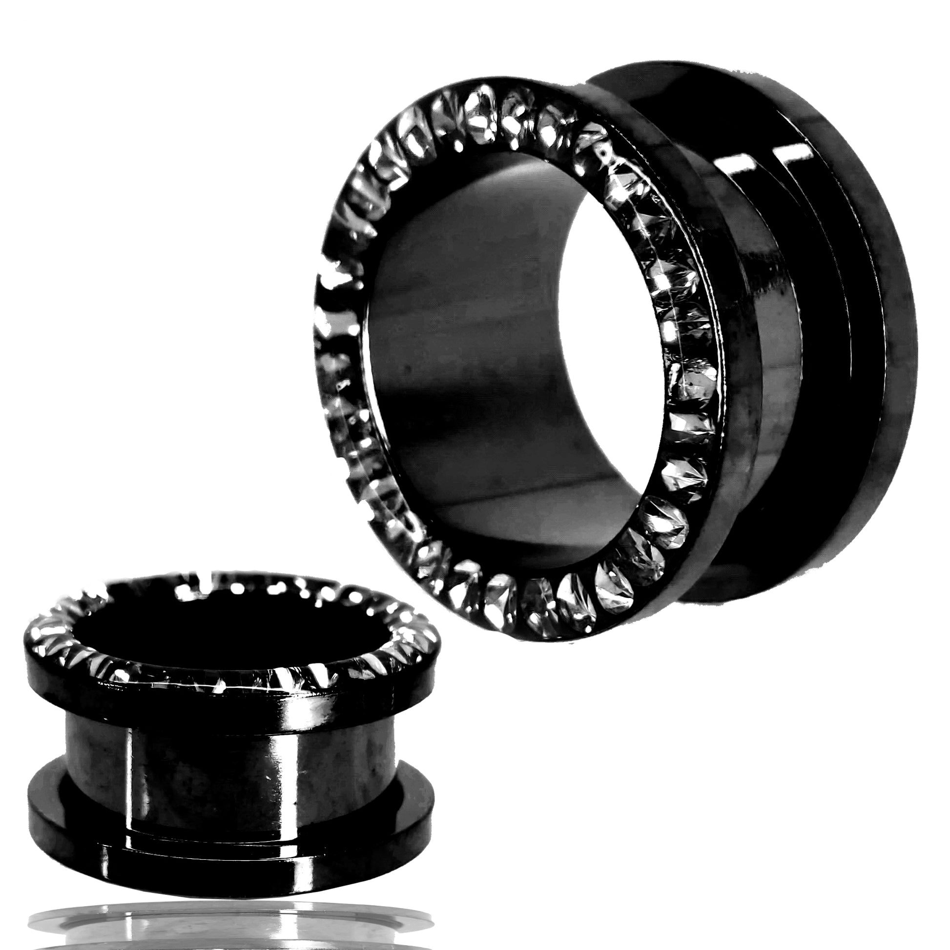 Black Plated Surgical Steel Zircon Gauges, Oil Coating Plug, Screw On Plug, Body Jewelry, Sexy Jewelz, Los Angeles