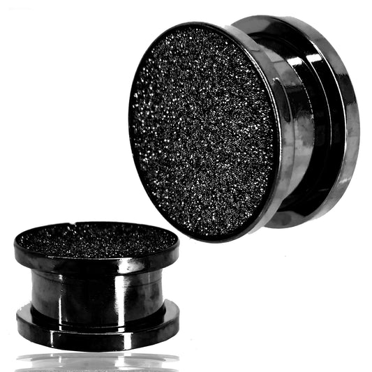 Black Plated Sandpaper Texture Plug, Solid Surgical Steel Gauges, Screw On Ear Jewelry, Ear Piercing Plug, Ear Expanders, Sexy Jewelz, Los Angeles