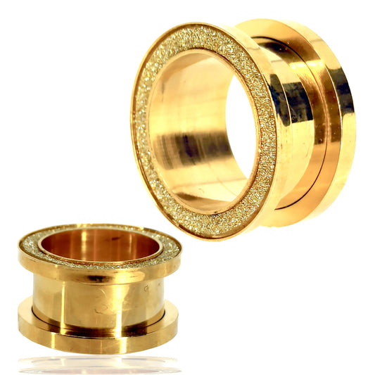 Surgical Steel Tunnel Plug | Gauges, Gold Plated Sandpaper Texture, Screw On Top Design, Statement Jewelry, Sexy Jewelz, Los Angeles