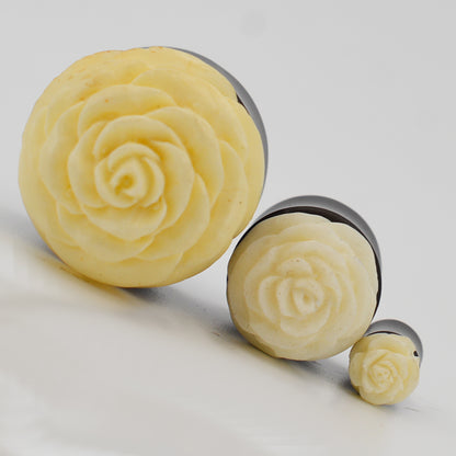 Rose Flower Design Jewelry, Double Flare Resin Ear Plug, Floral Ear Gauge Earrings, Nature Inspired Accessories