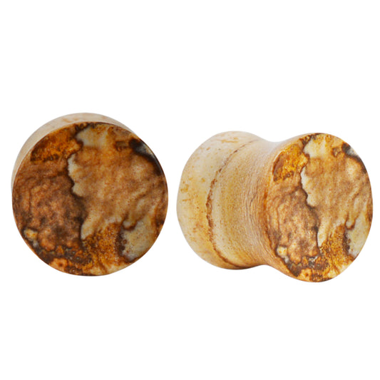 Handmade Picture Jasper Ear Plugs, Organic Double Flare Stone Plugs, Unique Gauged Earrings