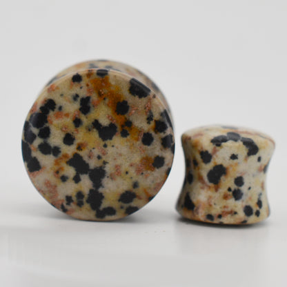 Natural Jasper Dalmatian Stone Ear Plugs, Organic Gauges, Double Flare Plugs, Ear Stretching Jewelry