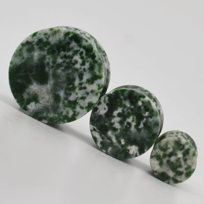 Natural Green Spot Agate Stone Ear Plugs, Double Flare Gauges, Organic Jewelry