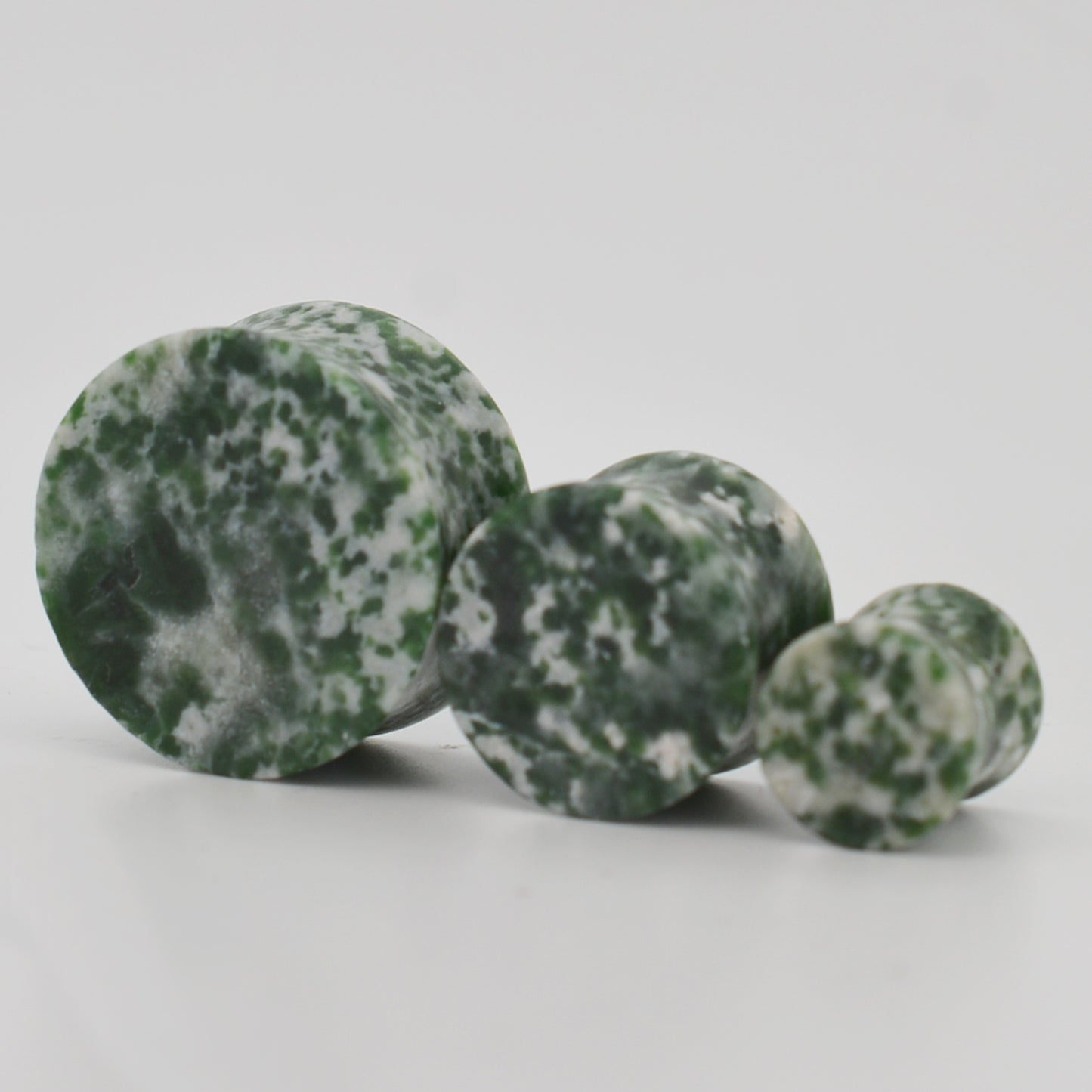 Natural Green Spot Agate Stone Ear Plugs, Double Flare Gauges, Organic Jewelry