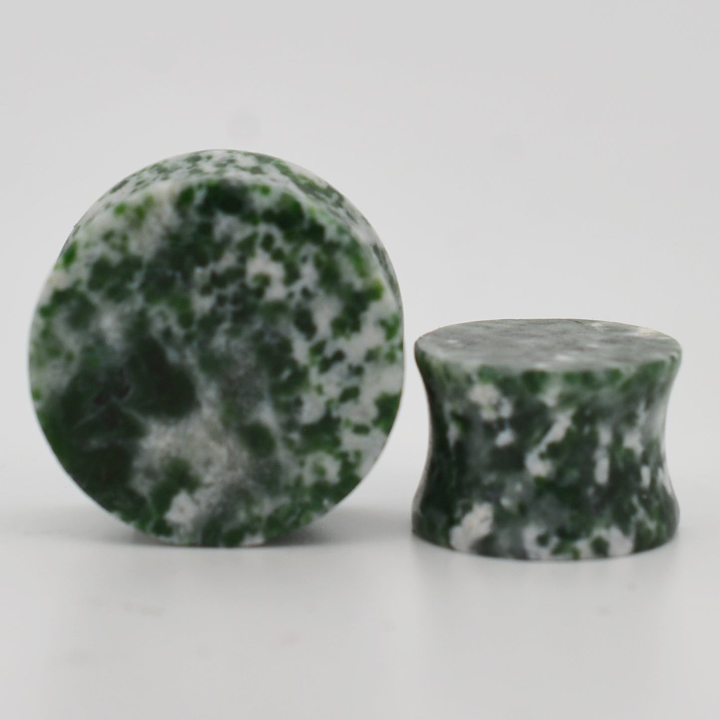 Natural Green Spot Agate Stone Ear Plugs, Double Flare Gauges, Organic Jewelry