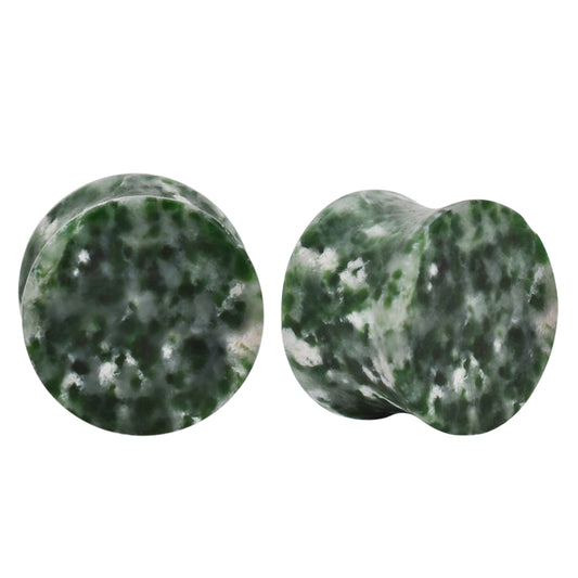 Natural Green Spot Agate Stone Ear Plugs, Double Flare Gauges, Organic Jewelry