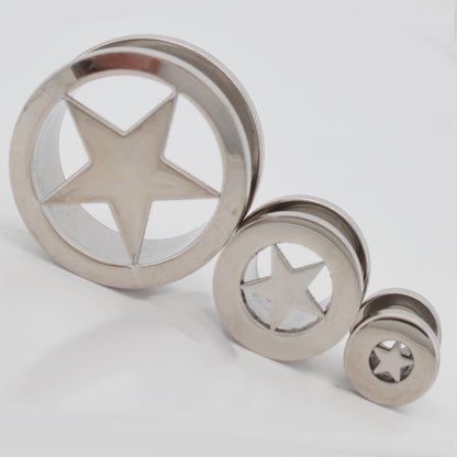 Star Design Surgical Steel Screw On Ear Plug | Gauges, Unique Gauging Plug, Ear Stretching Jewelry, Body Piercing Accessory