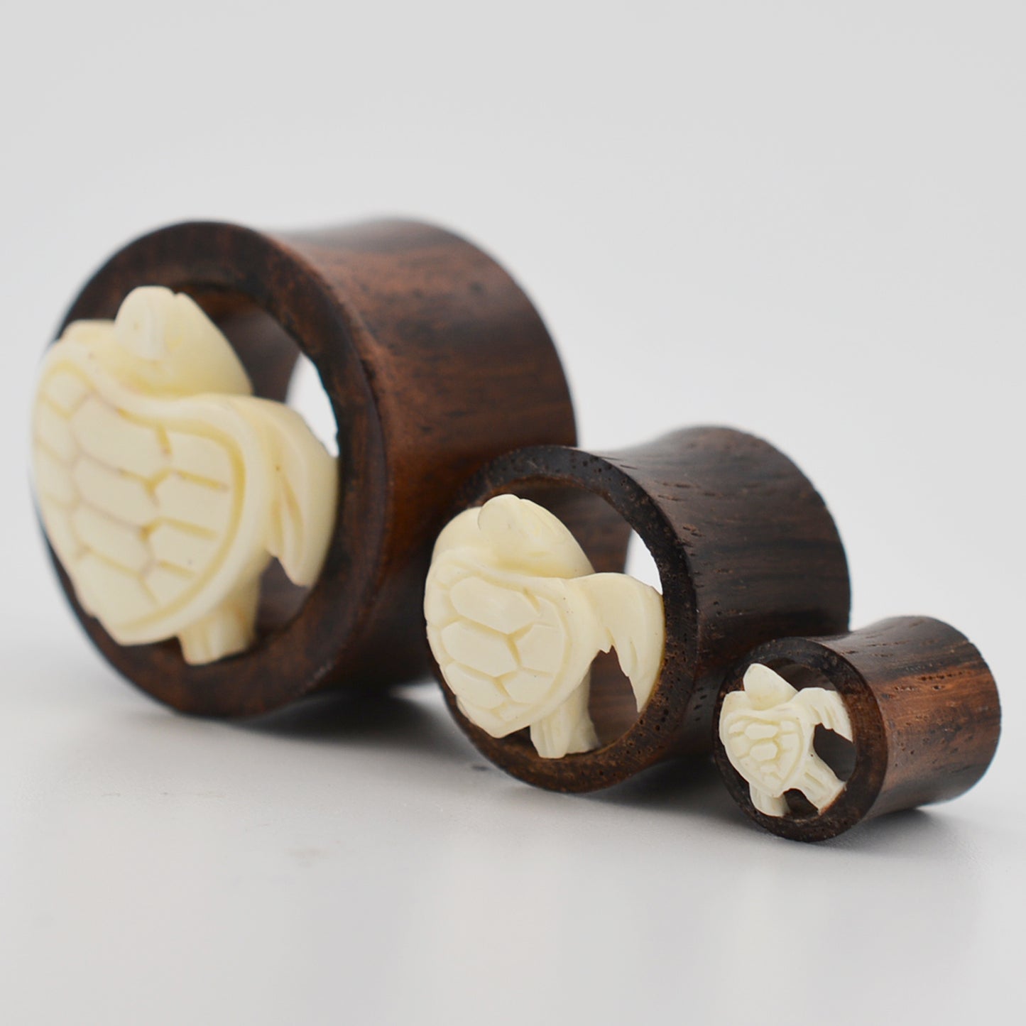 Handmade Turtle Design Buffalo Bone Tunnel Plugs, Sono Wood Gauges, Organic Gauges