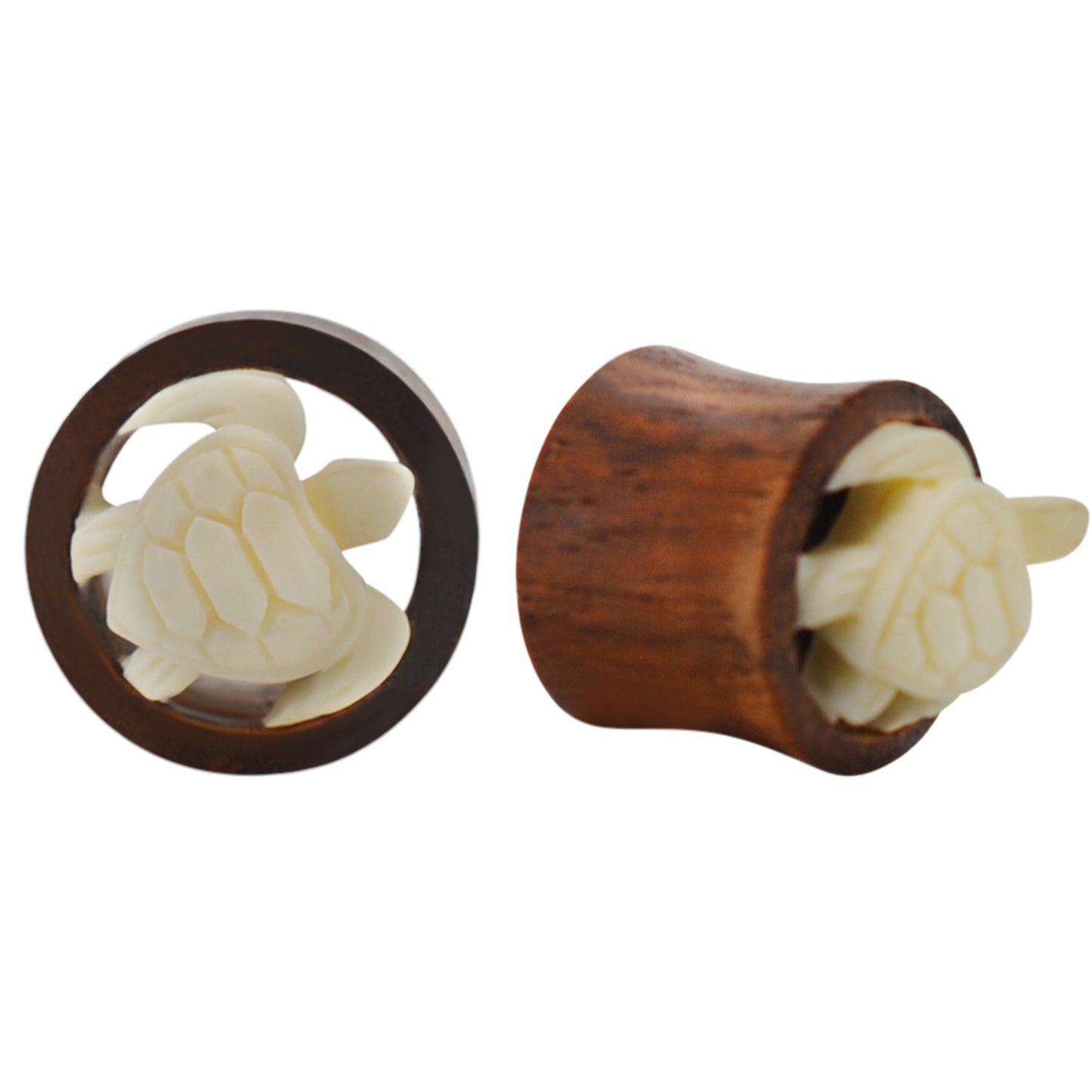 Handmade Turtle Design Buffalo Bone Tunnel Plugs, Sono Wood Gauges, Organic Gauges