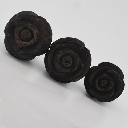 Organic Gauges | Black Areng Wood Plugs with Hand Carved Rose Design