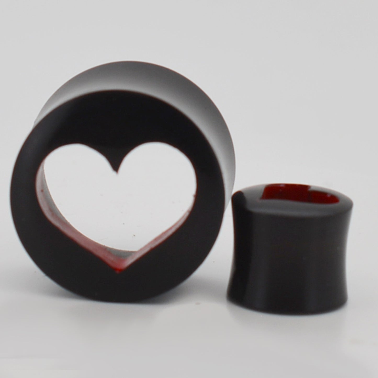 Black Smooth Wood Tunnel Plugs | Gauges with Hand Painted Red Heart Inside Hollow Design