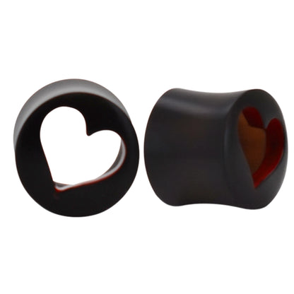 Black Smooth Wood Tunnel Plugs | Gauges with Hand Painted Red Heart Inside Hollow Design