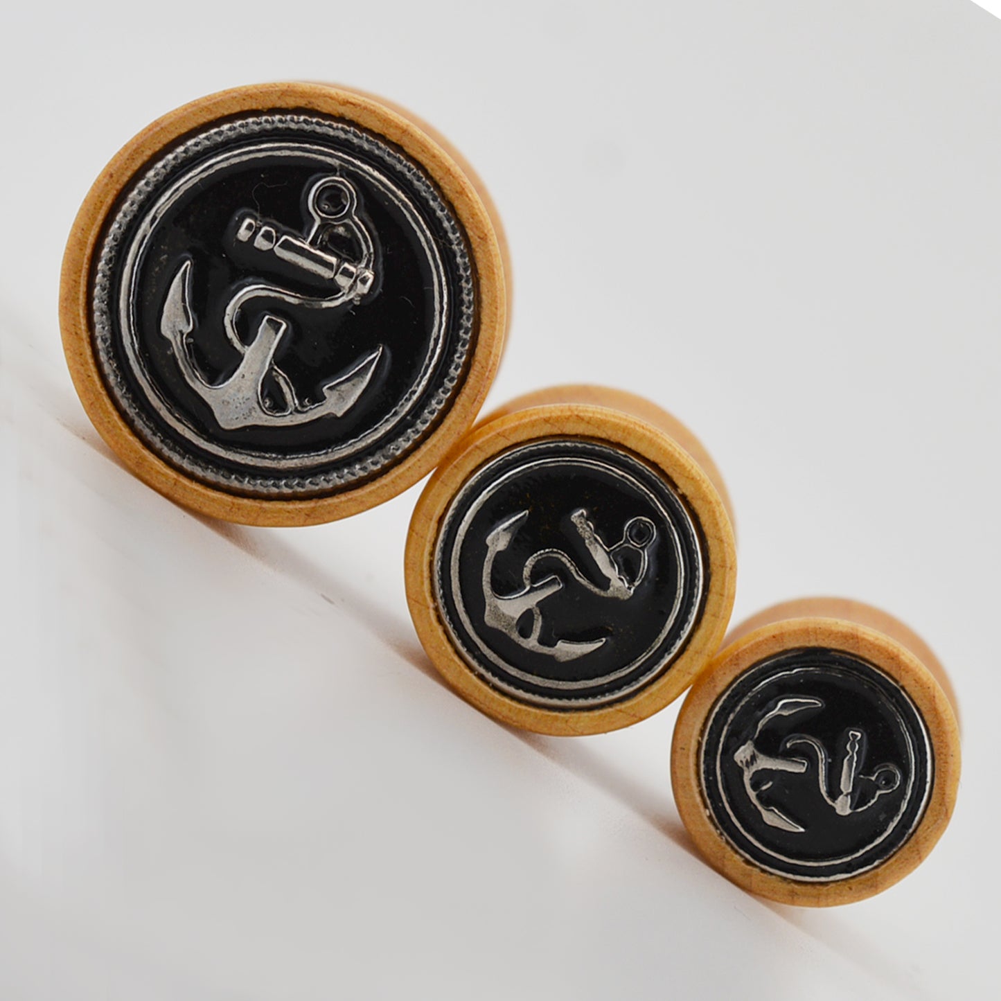 Ship Anchor Top Design Organic Wood Plugs, Light Brown Ear Gauges, Maritime Inspired Jewelry