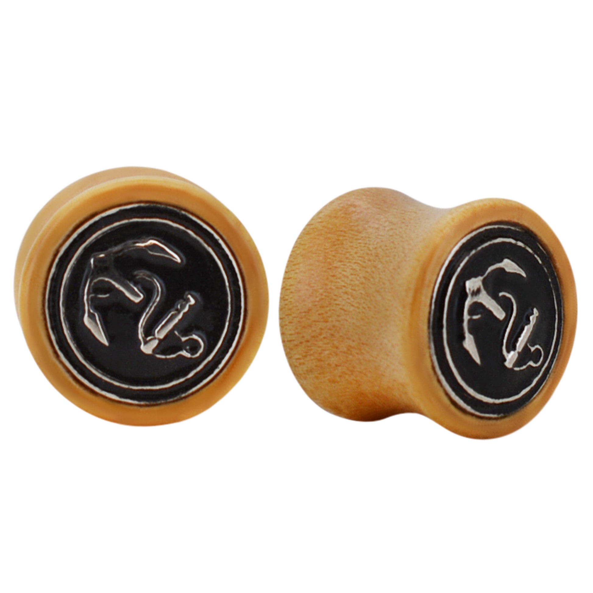 Ship Anchor Top Design Organic Wood Plugs, Light Brown Ear Gauges, Maritime Inspired Jewelry