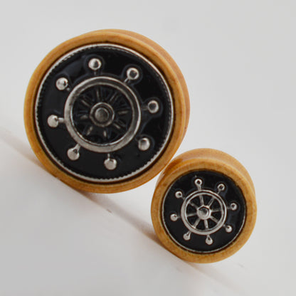 Ship Steering Wheel Organic Plugs, Light Brown Wood Gauges, Nautical Ear Jewelry, Unique Design