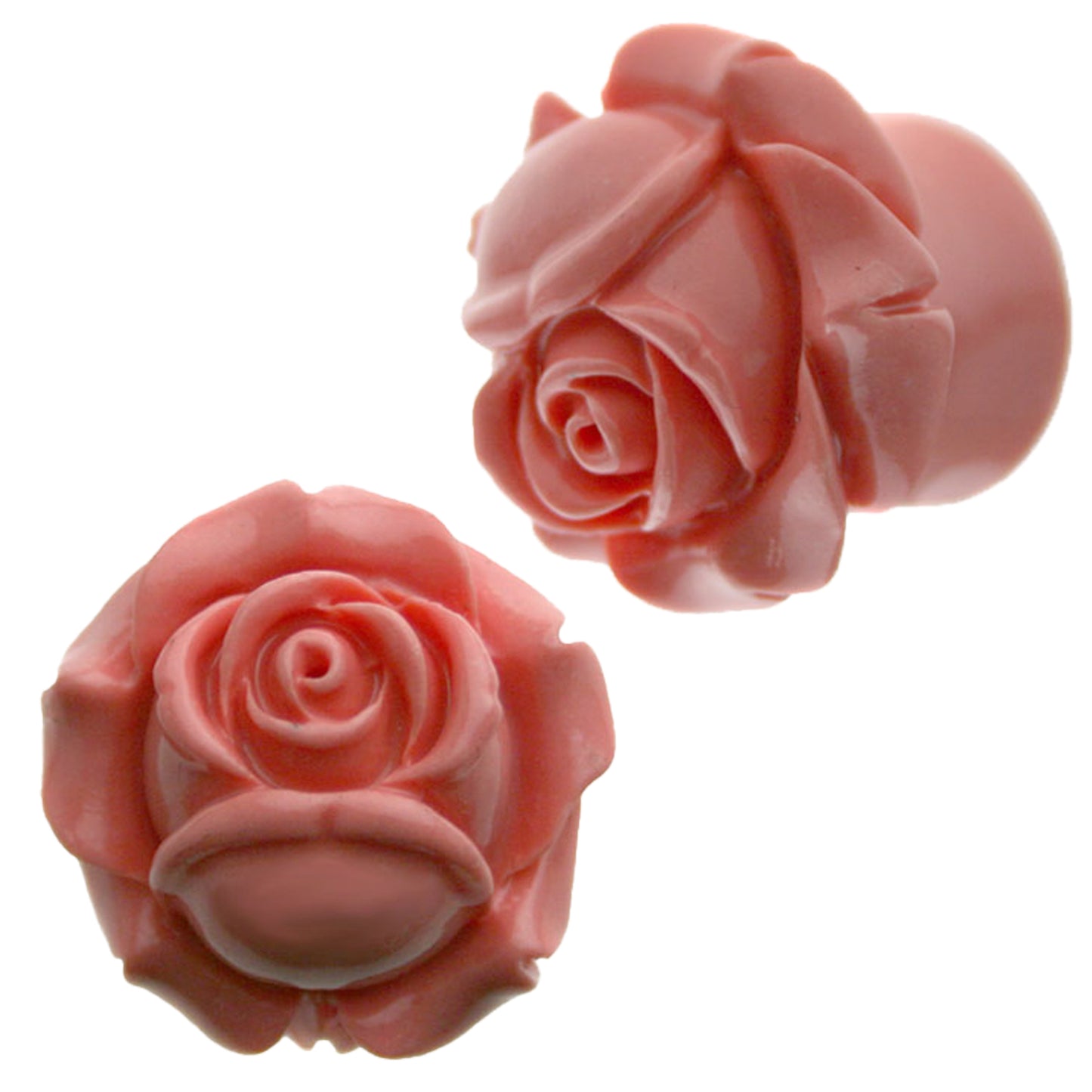 Pink Eden Rose Flower Resin Ear Plug Gauges, Floral Design, Flare Gauge Earrings, Piercing Jewelry, Nature-inspired, Sexy Jewelz, Los Angeles