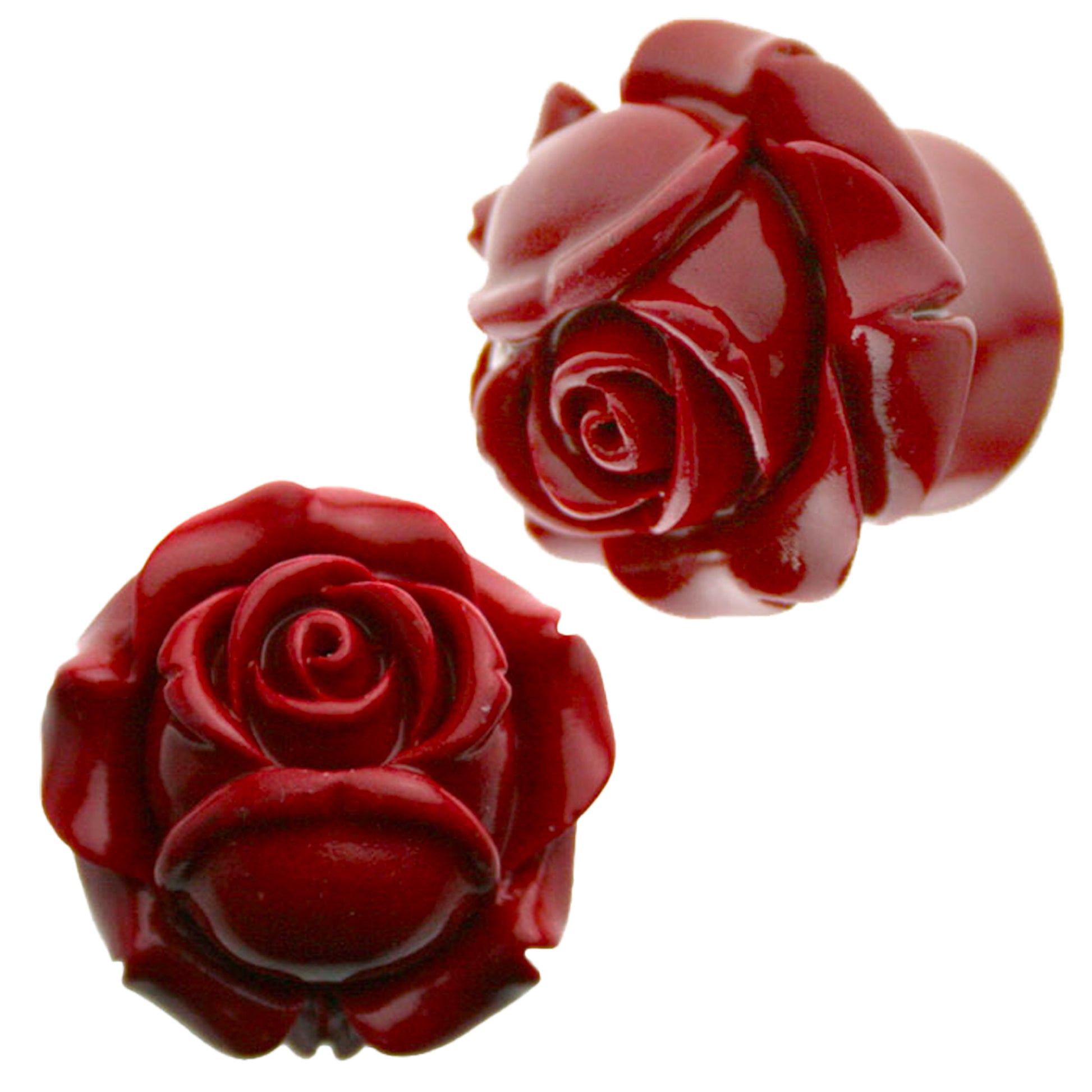 Red Eden Rose Flower Resin Ear Plug Gauges, Floral Design, Flare Gauge Earrings, Piercing Jewelry, Nature-inspired, Sexy Jewelz, Los Angeles