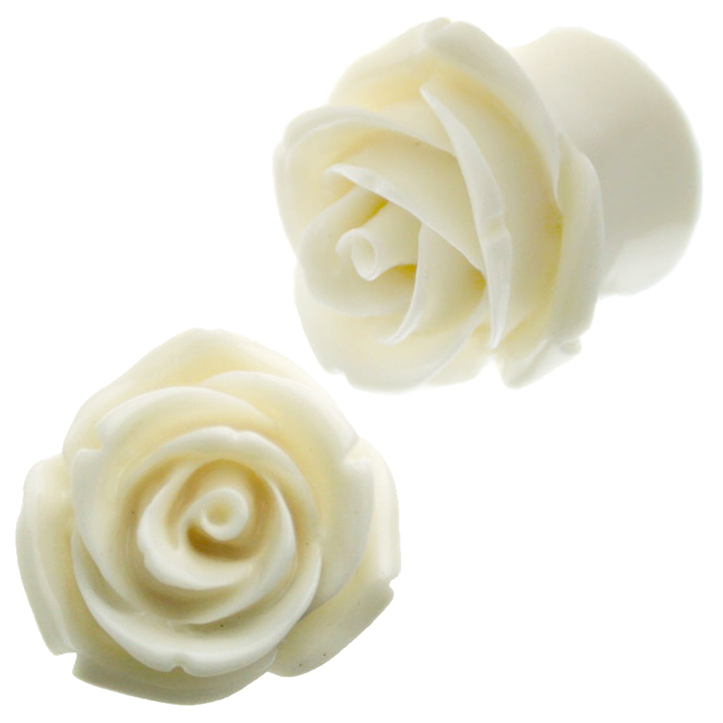 Cream Hybrid Tea Rose Flower Resin Ear Plug Gauges, Floral Design Flare Plug, Rose Ear Gauge, Flower Ear Jewelry, Sexy Jewelz, Los Angeles