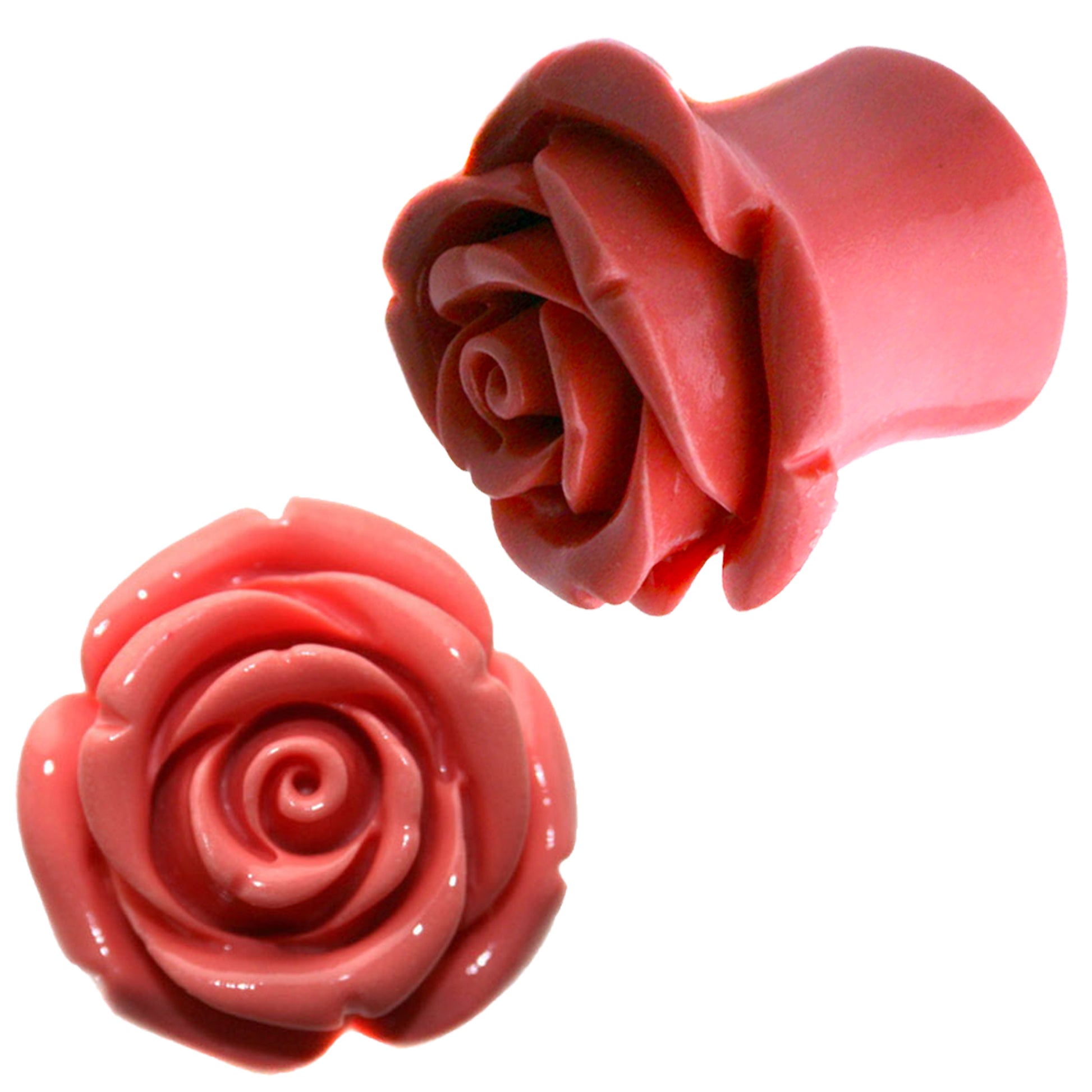 Pink Hybrid Tea Rose Flower Resin Ear Plug Gauges, Floral Design Flare Plug, Rose Ear Gauge, Flower Ear Jewelry, Sexy Jewelz, Los Angeles