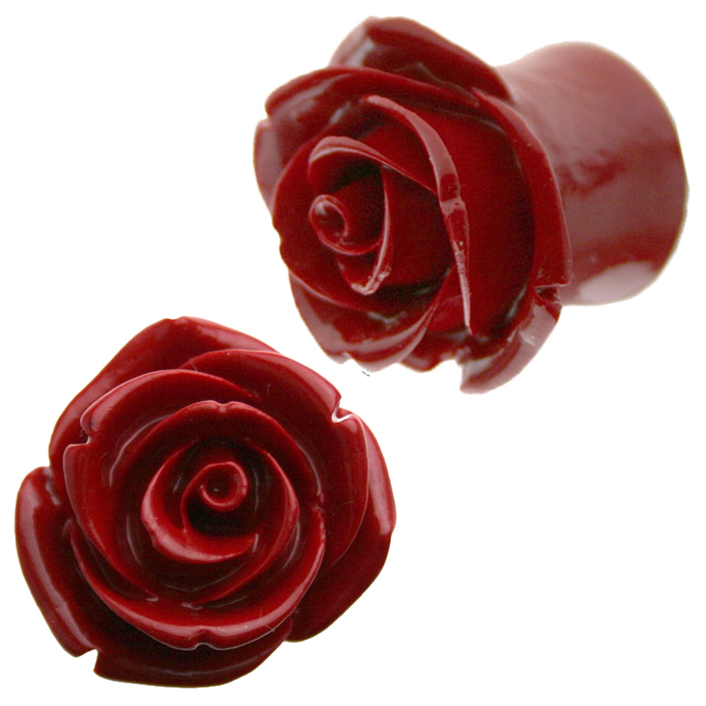 Red Hybrid Tea Rose Flower Resin Ear Plug Gauges, Floral Design Flare Plug, Rose Ear Gauge, Flower Ear Jewelry, Sexy Jewelz, Los Angeles