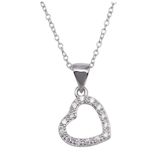 925 Sterling Silver Hanging Hollow Heart Studded with CZ Pendant Necklace