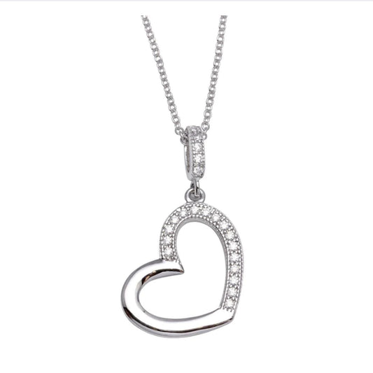 925 Sterling Silver Hollow Heart Pendant Necklace with CZ