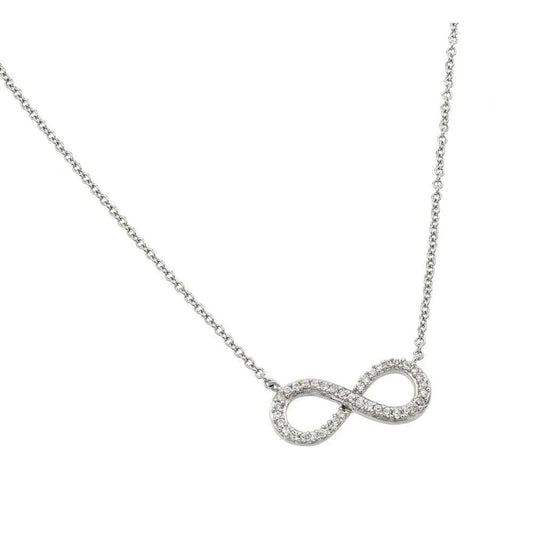 925 Sterling Silver CZ Studded Infinity Pendant Necklace