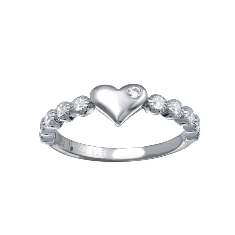 925 Sterling Silver CZ Heart Bubble Shank Ring