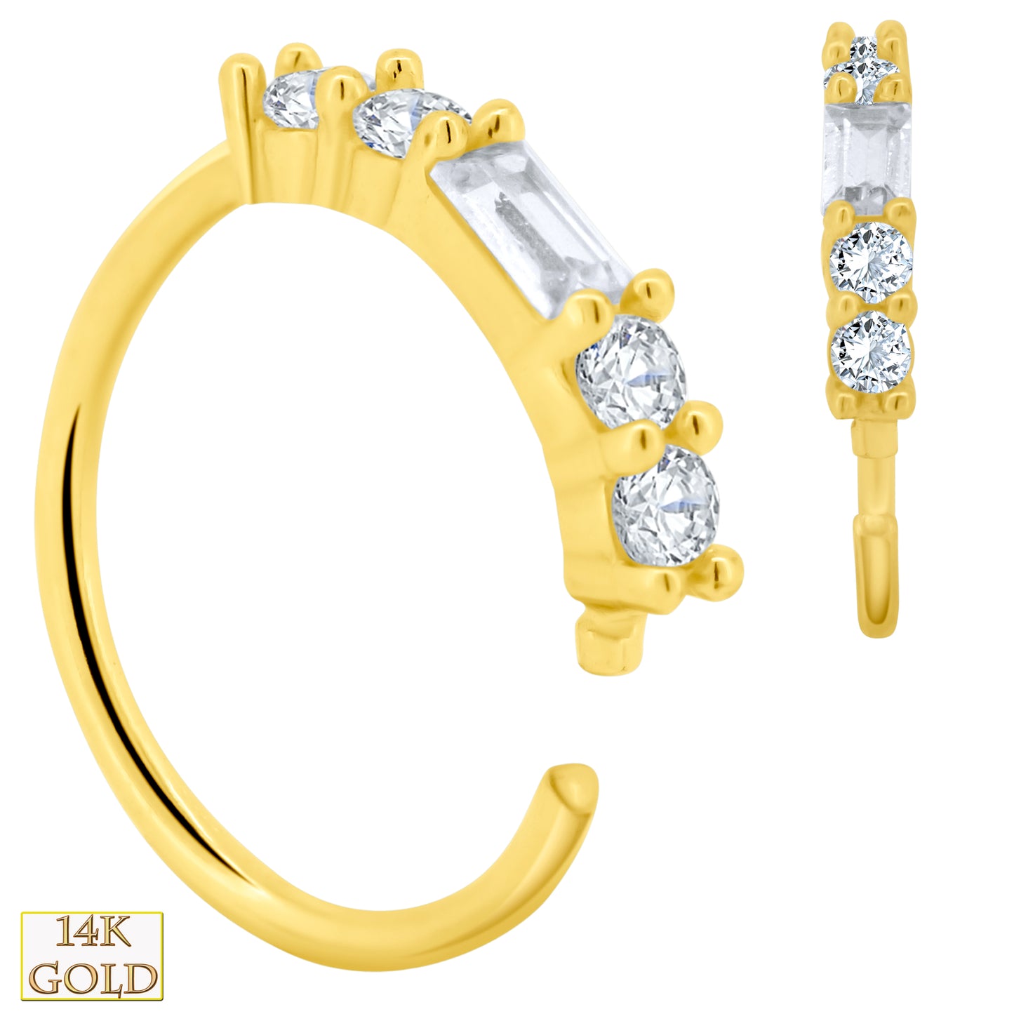 14K Yellow Gold Baguette & Round Diamond Hoop Earrings, GH/VS1 Diamonds, Pierced Earrings, Fine Jewelry, Sexy Jewelz, Los Angeles