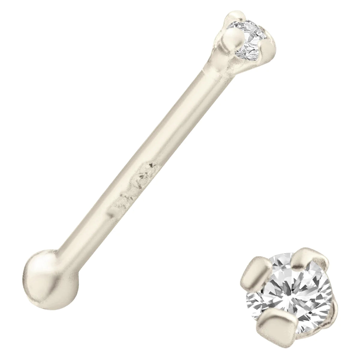 14k Nose Bone with Real Diamond, Solid Gold Prong Setting, Round Nose Stud, Nose Jewelry, Sexy Jewelz. Los Angeles