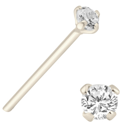  14k Solid Gold Lab Diamond Nose Bone, Prong Setting Bar, 12mm Length, Elegant Nose Jewelry, Sexy Jewelz, Los Angeles