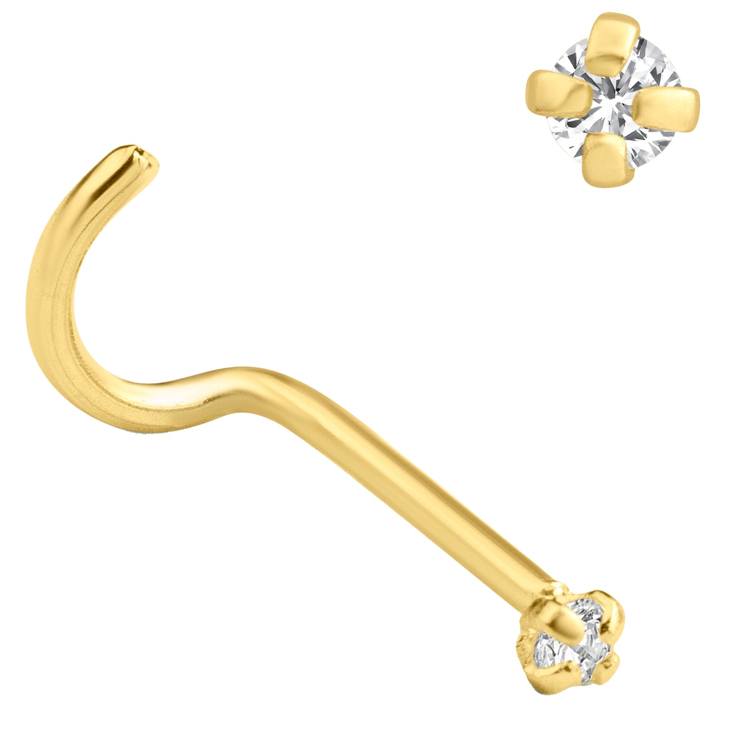 14k Solid Gold Round Lab Diamond Nose Screw, Prong Setting, Jewelry for Piercings, Elegant Nose Ring, Sexy Jewelz, Los Angeles