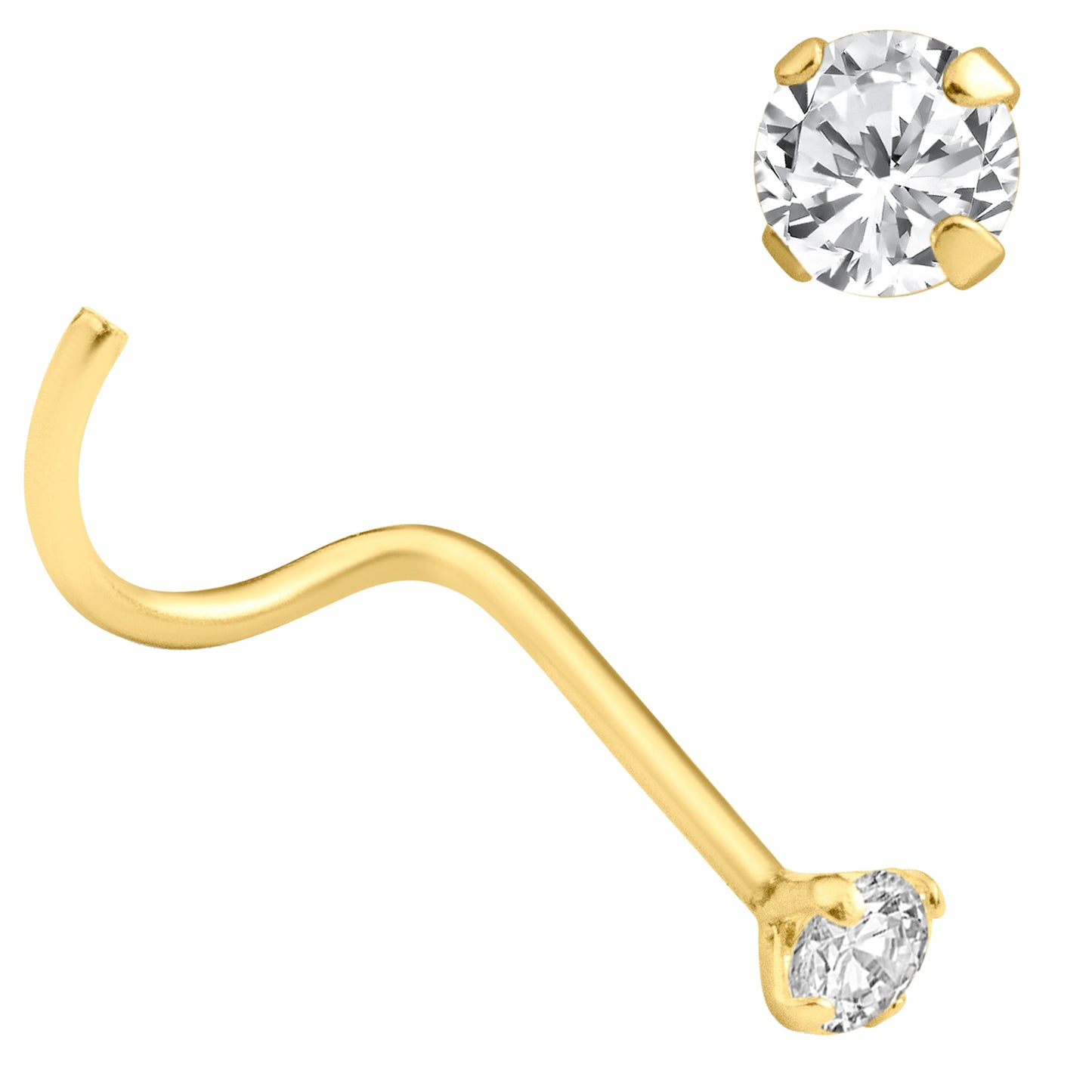 14k Solid Gold Round Lab Diamond Nose Screw, Prong Setting, Jewelry for Piercings, Elegant Nose Ring, Sexy Jewelz, Los Angeles