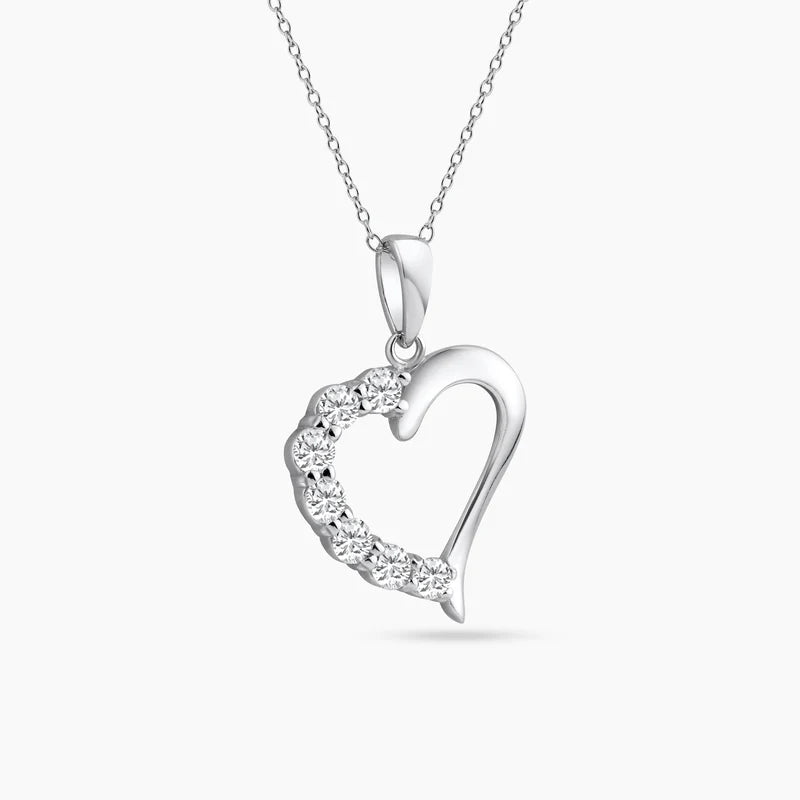 CZ Heart Pendant Necklace, Rhodium Plated Silver, Dainty Open Heart Charm, Women's Gift, Sparkling Jewelry, Sexy Jewelz, Los Angeles