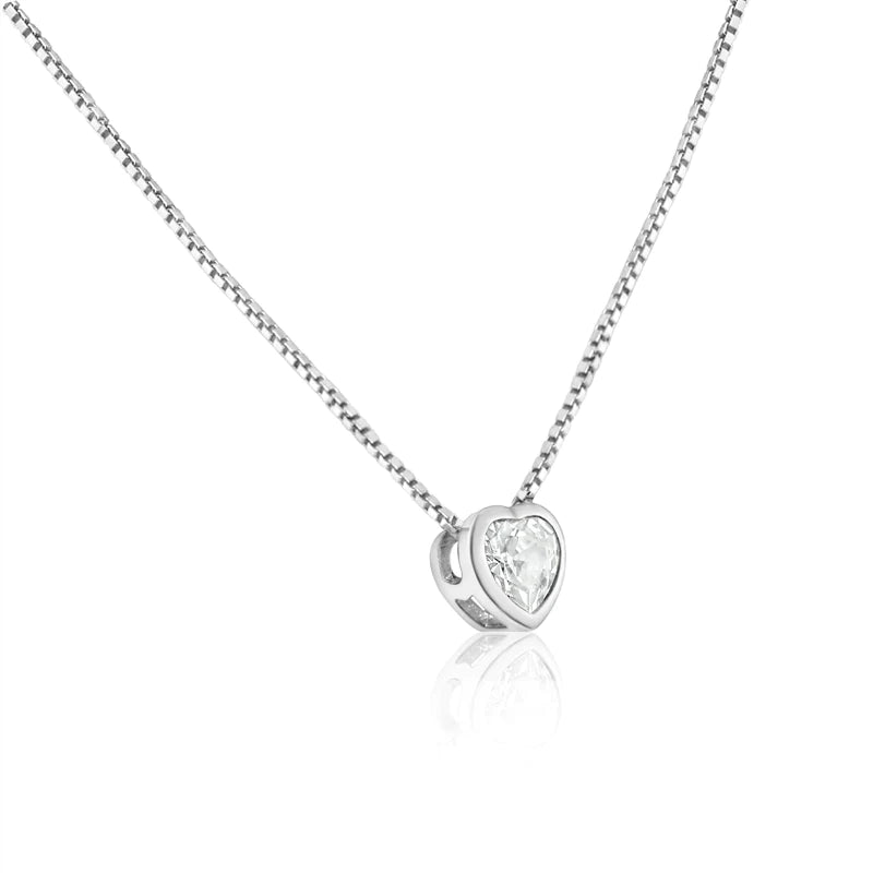 Heart Pendant Necklace, 925 Sterling Silver, Bezel Setting, Box Chain, Springring Closure, Jewelry Gift, Sexy Jewelz, Los Angeles