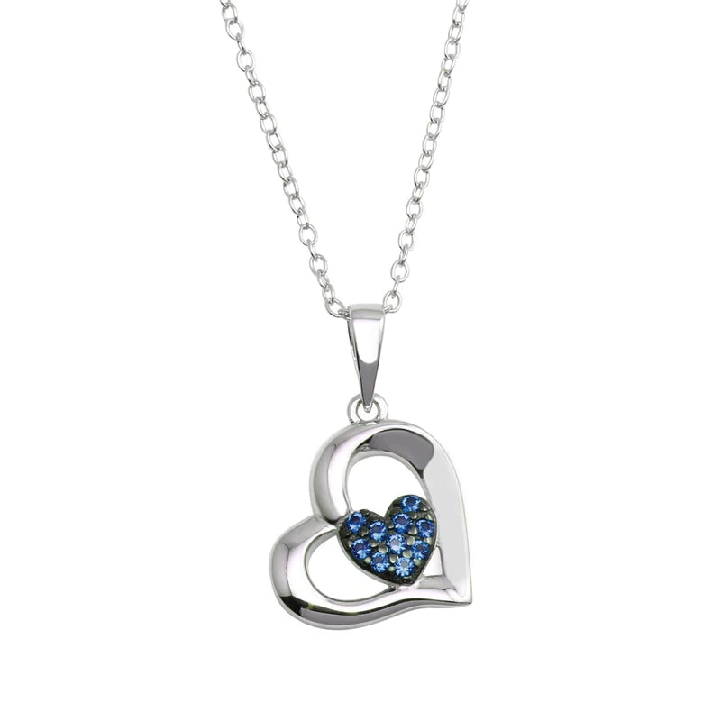 Rhodium Plated Heart Pendant Necklace with Blue CZ, Silver 925 Necklace, CZ Necklace, Gift for Her, Sexy Jewelz, Los Angeles