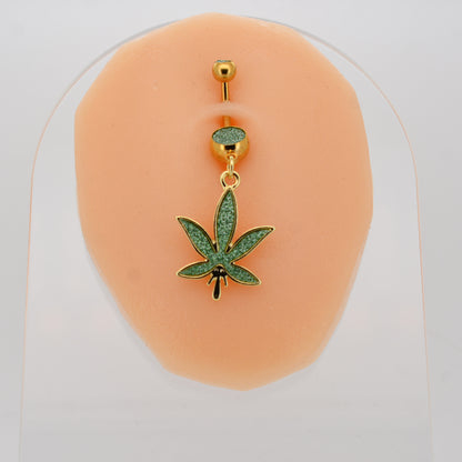 Stainless Steel Marijuana Leaf Belly Ring, Dangling Sandpaper Design, Weed Lover Jewelry, Sexy Jewelz, Los Angeles