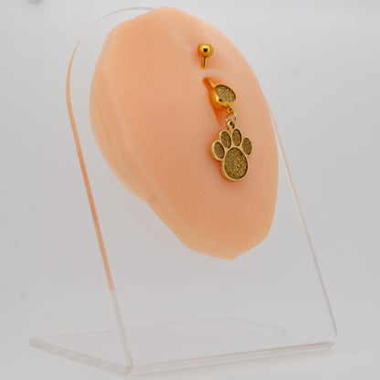 Pet Lover Gift Belly Button Ring, Stainless Steel Dangling Dog Paw Print, Sandpaper Design, Cute Navel Jewelry, Sexy Jewelz, Los Angeles